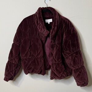 Luxurious Velvet Puffer Jacket in Rich Burgundy